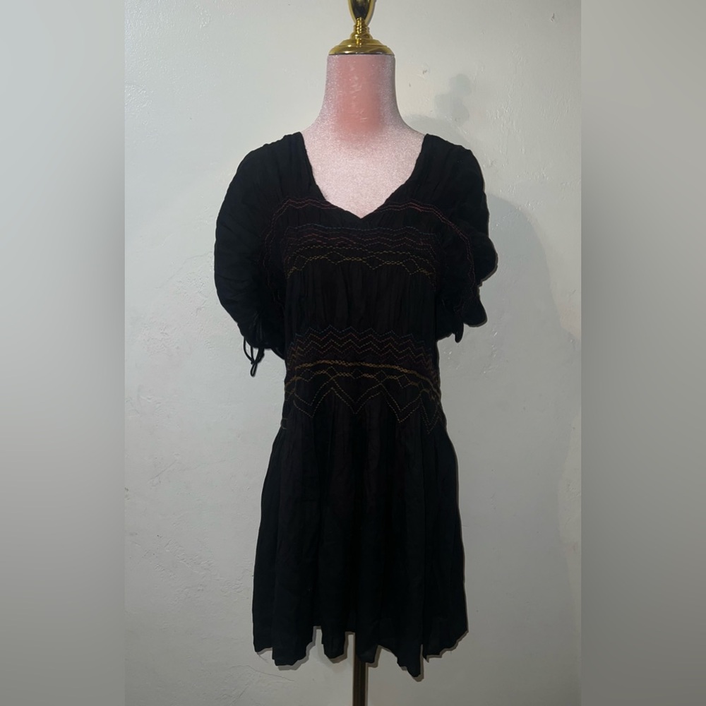 Free People Black Dress with Embroidered Details